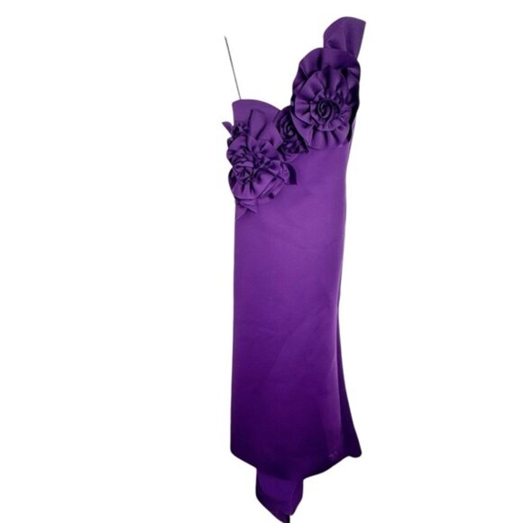 NWT Badgley Mischka 3D Flower One Shoulder Mermaid Gown purple size 10 - Picture 6 of 11